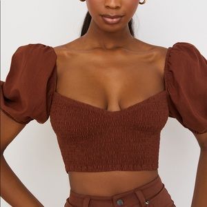 House of CB Lavanna Cocoa Puff Sleeve Cropped Boho Top Size S